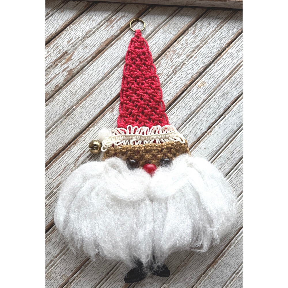 Vintage Macrame Santa Kitsch Retro Boho Handmade Christmas Wall‎ Hanging